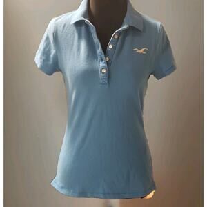 Y2K Hollister Women's Beach Polo Shirt Slim Fit size Medium Teal Blue 5 Button